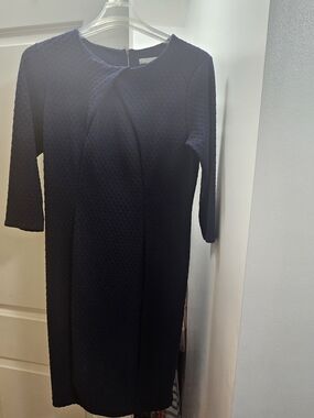 New York & Company Navy Textured Long Sleeve Sheath Dress